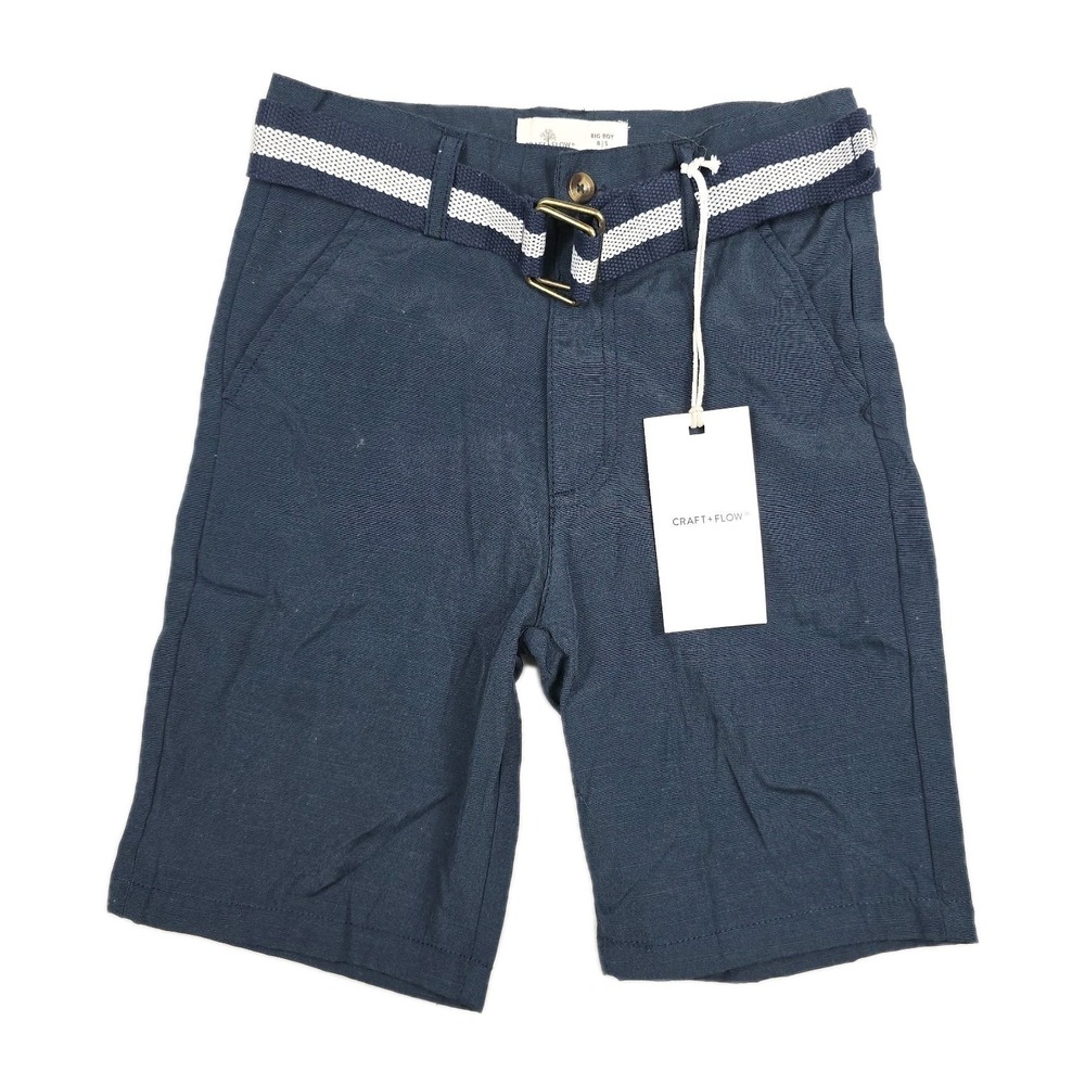 Craft + Flow Big‎ Boys Size 8 Navy Blue Belted Long Shorts New